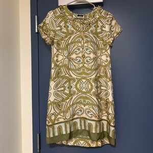 J. Crew 100% silk green and blue mini dress.